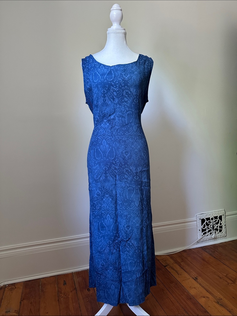 CLEO Blue Paisley Y2K Cottage Fairy Wedding Tie‎ Back Maxi Dress Sz 14